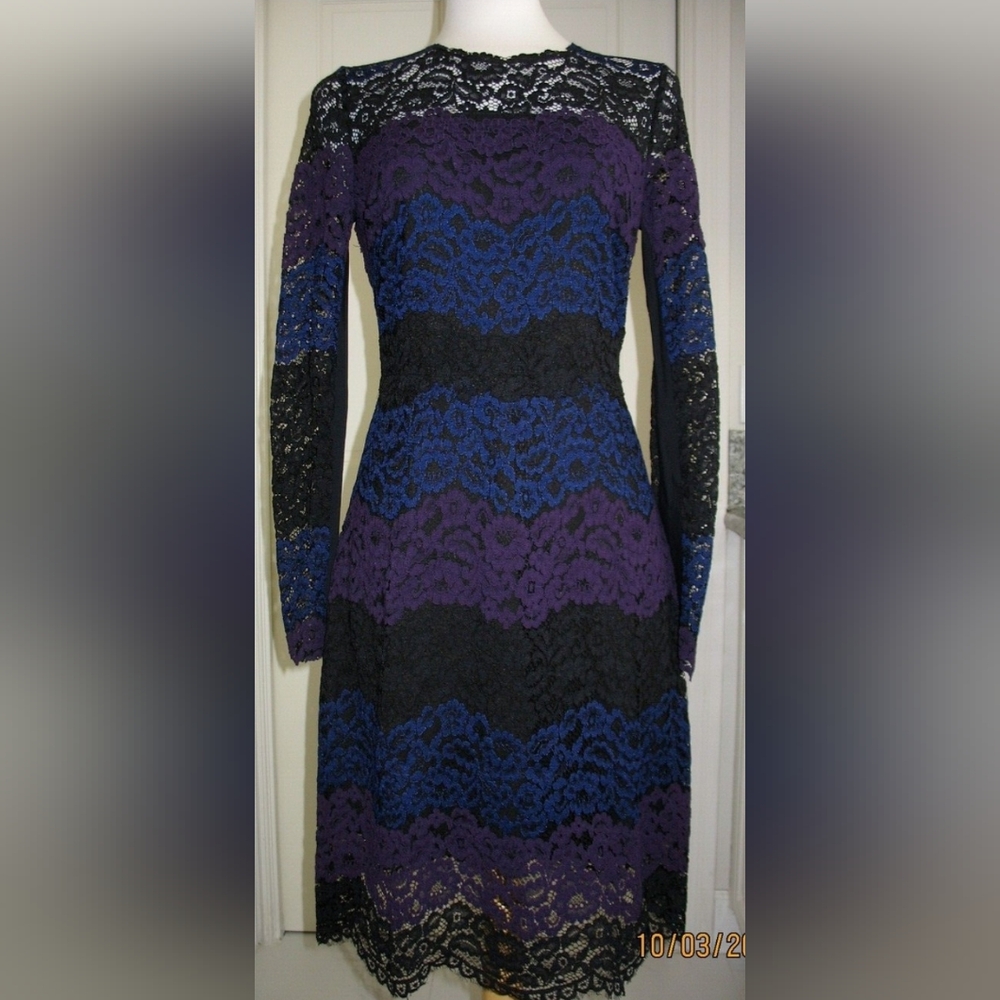 Elie Tahari Purple, Blue and Black Lace Dress